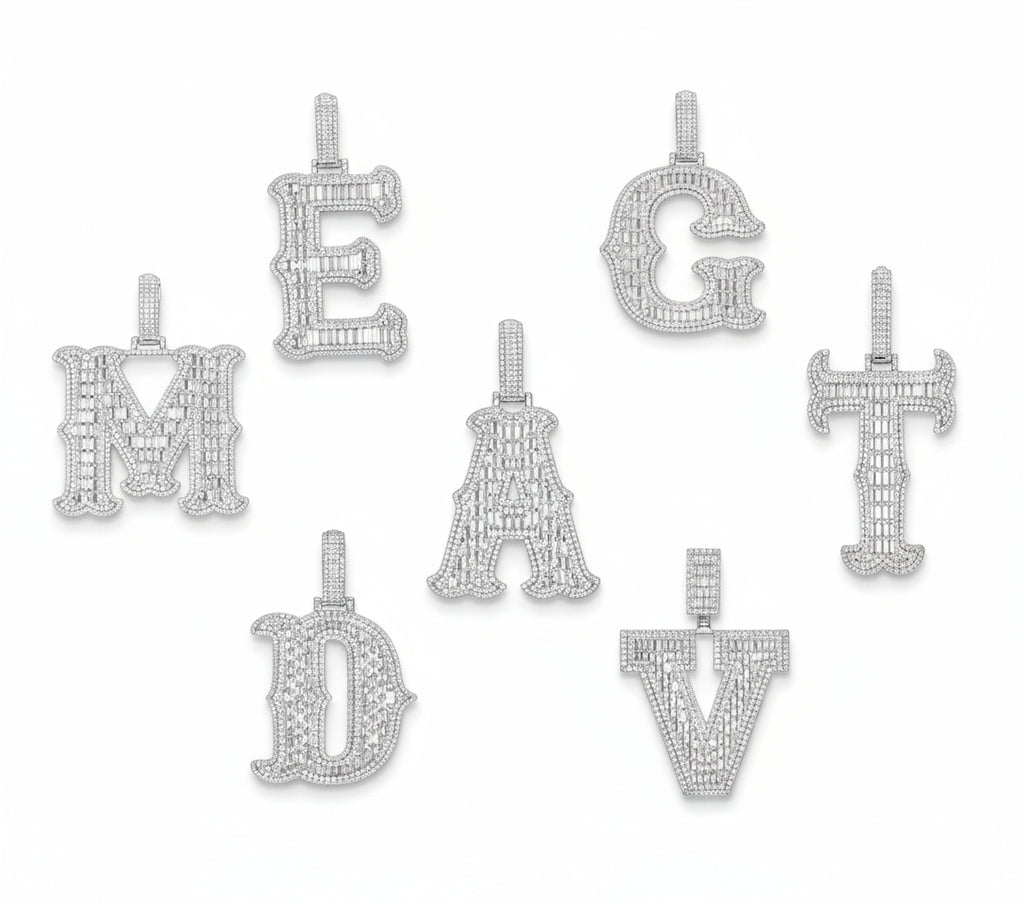 Inital Pendants Silver & Moissanite