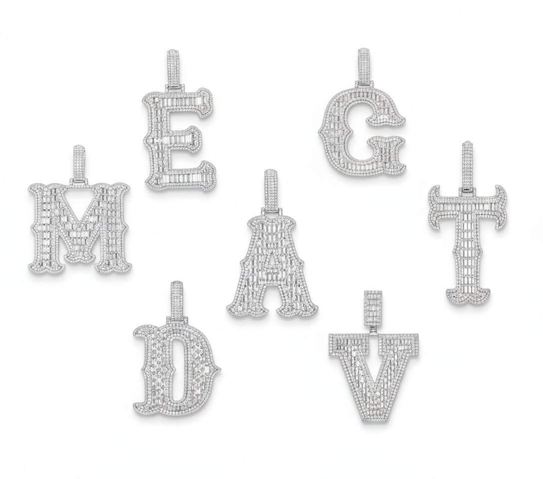 Inital Pendants Silver & Moissanite